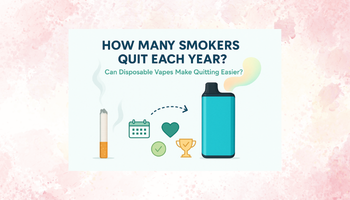 Image showing a transition from a burning cigarette to a colorful disposable vapes, with icons representing progress and success in quitting smoking.